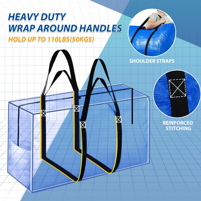 HAPPY CHEERS 57 Gallon Extra Large Storage Bags, XXL Jumbo Large Moving Bags Heavy Duty, Storage Totes Moving Boxes Supplies for College, Foldable Duffle Bag for Travel, Christmas Tree Bag, 42x23x13.5inch - 4PACK - Image 2